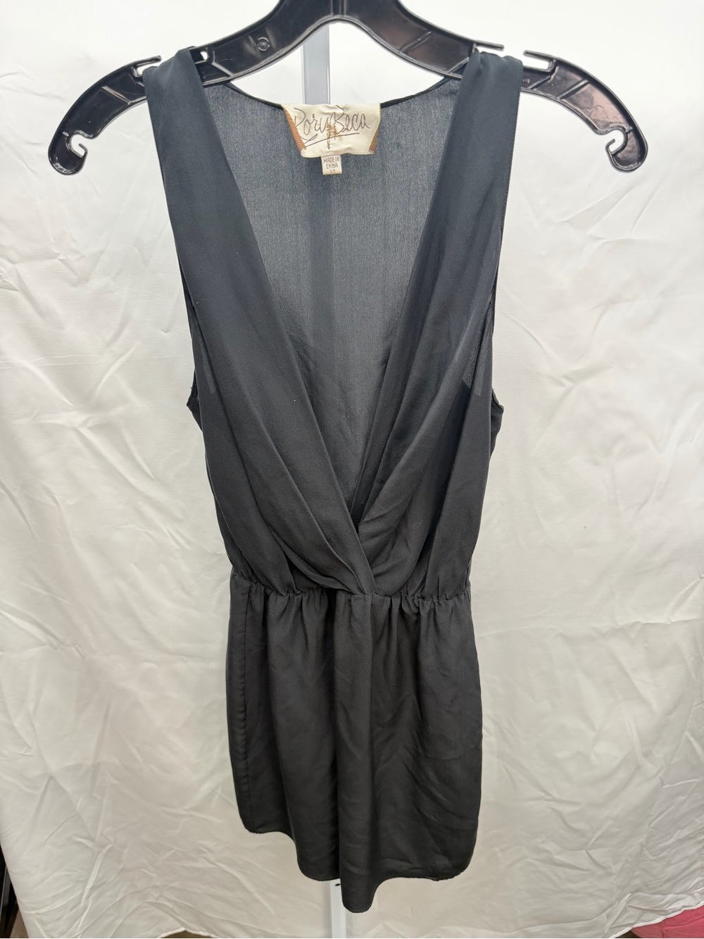Rory Beca 100% Silk Black Sleeveless Deep V Twist Front Mini Dress | Size XS